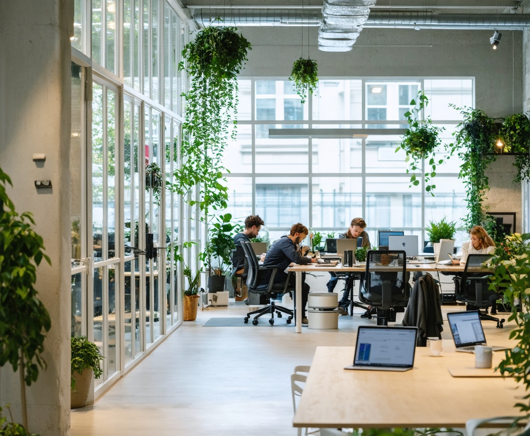 Modernes Co-Working Space in München mit einem Team, das konzentriert an neuen KI-Modellen arbeitet